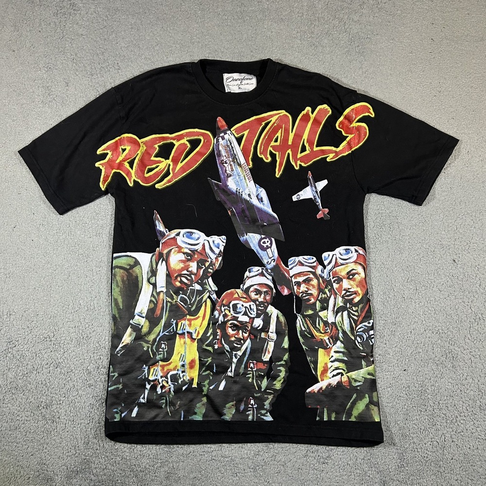 Vtg One of One "Red Tails" Black T-Shirt Tuskegee Airmen Graphic Men's XL #3912